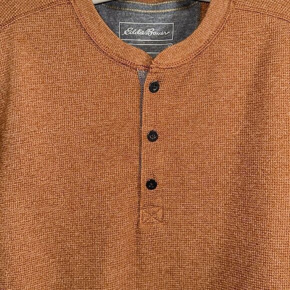 Eddie Bauer M Sienna Ginger Brown Waffle Knit Thermal Henley - Picture 10 of 11